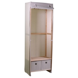 [V4206600000] Armadio legno e stoffa 2 cassetti legno naturale rettangolare 58x36x268h cm