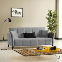[EFFEZ95403] Divano Levy 3 posti in tessuto grigio con contenitore e letto EFFEZ
