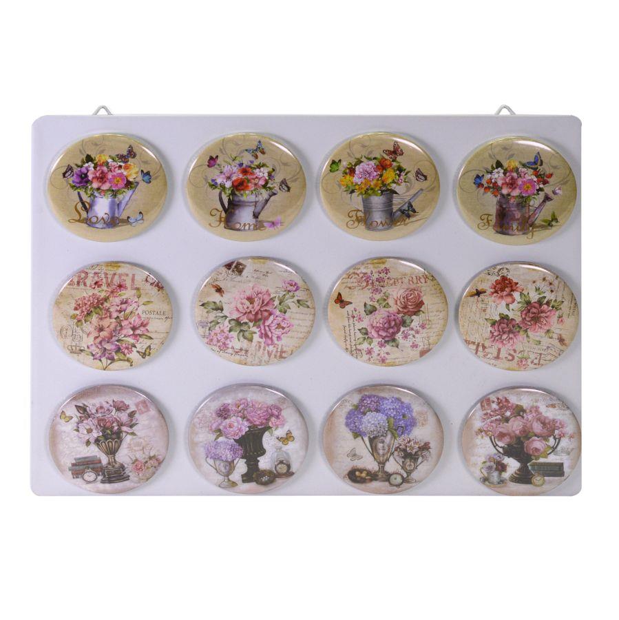 Calamita metallo set 12 pezzi ass fioric-espositore cmø7,3