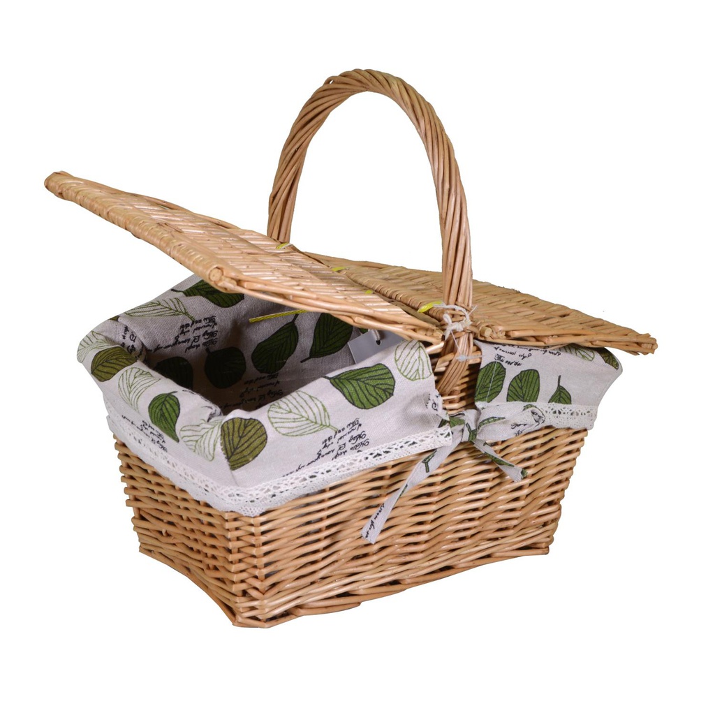 Cesto vimini con fodera e coperchi naturale rettangolare cm31x21h18-32