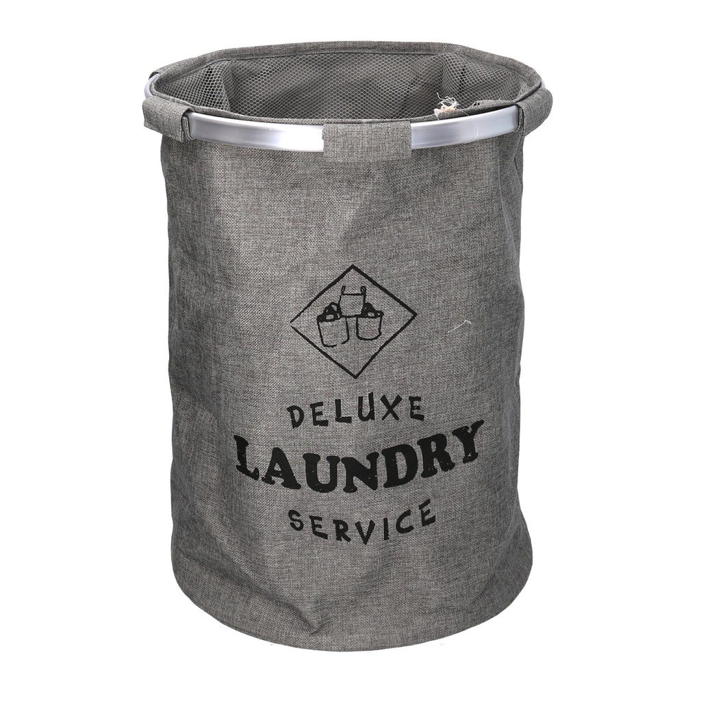 Cestone tessuto sacco grigio tondo pieghevole cm ø40h55