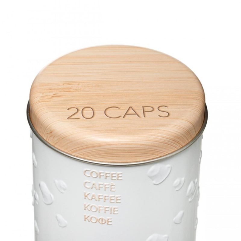 Contenitore da cucina per caffè in ferro Bianco 20 capsule diametro 10,5x h18,5 cm