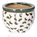 Coprivaso ceramica 1-3 bianco verde c/foglie cmø30h21