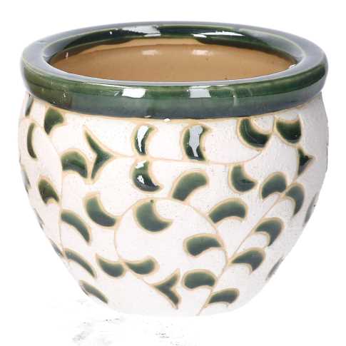 Coprivaso ceramica 1-3 bianco verde c/foglie cmø30h21