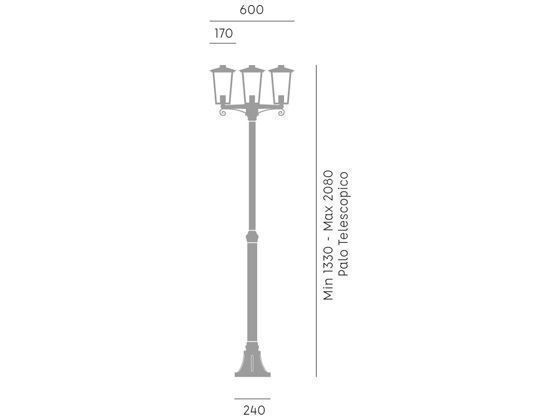Lampada da terra in alluminio pressofuso con diffusori in vetro trasparente - Altezza max 185mm - IP43 - 3 lampade da 60W ruggine