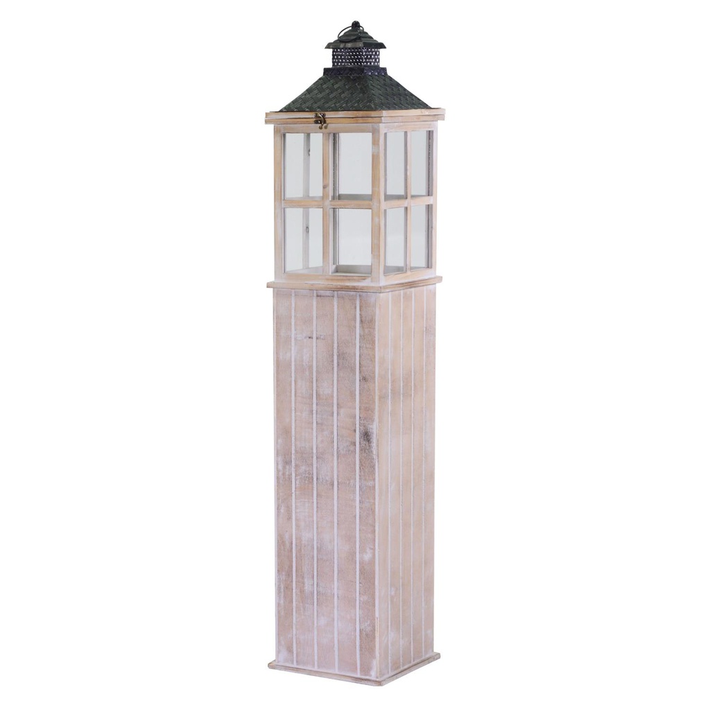 Lanterna legno 1-2 sbiancato rettangolare cm27x27h135