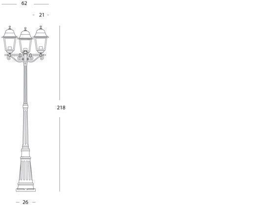 Lampada da terra in alluminio pressofuso con diffusori in vetro trasparente - Altezza max 210mm - 3 lampade da 100W - IP43 nero