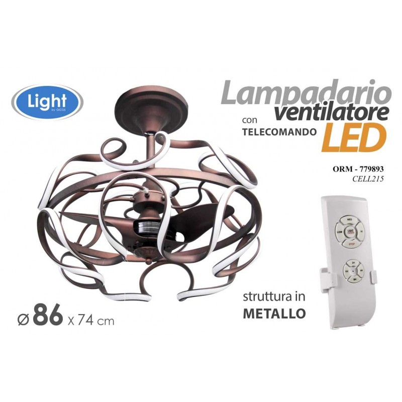 Lampadario moderno con ventilatore a led e telecomando cm 86
