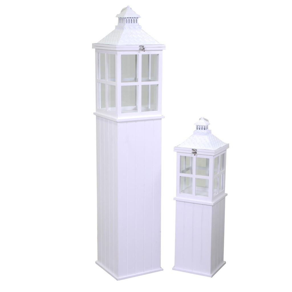 Lanterna legno 1-2 bianco rettangolarecm27x27h135