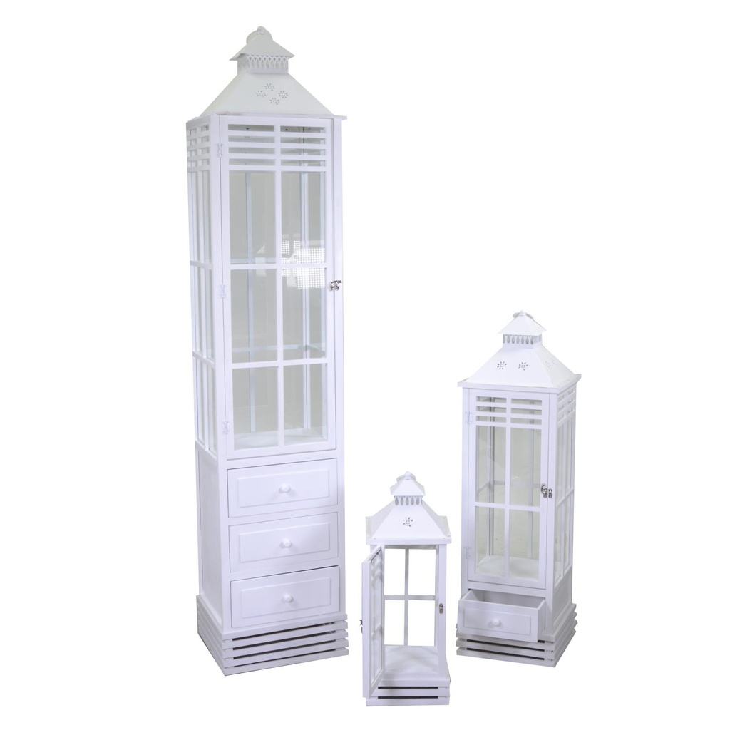 Lanterna legno 1-3 bianco rettangolare cm 36