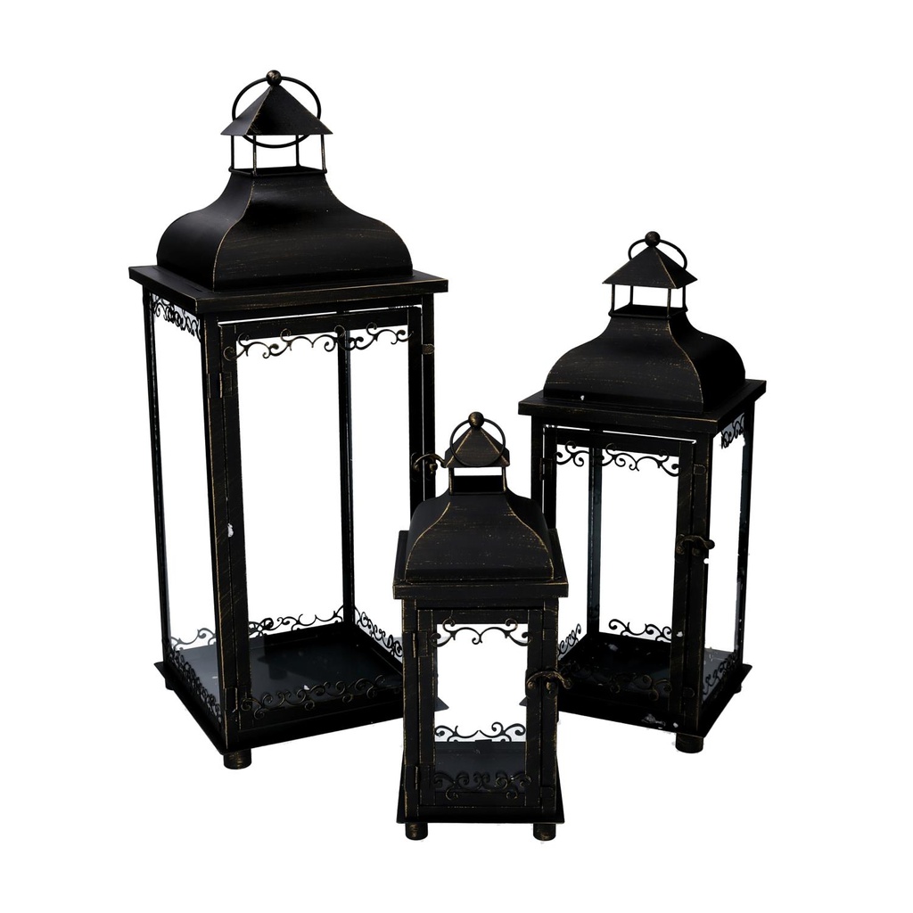 Lanterna metallo 1-3 nero e oro cm 20x20h53