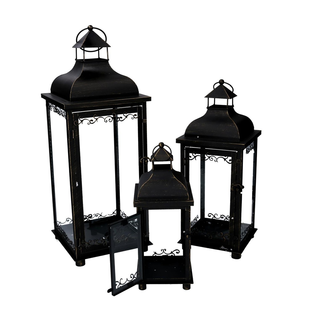Lanterna metallo 1-3 nero e oro cm 20x20h53