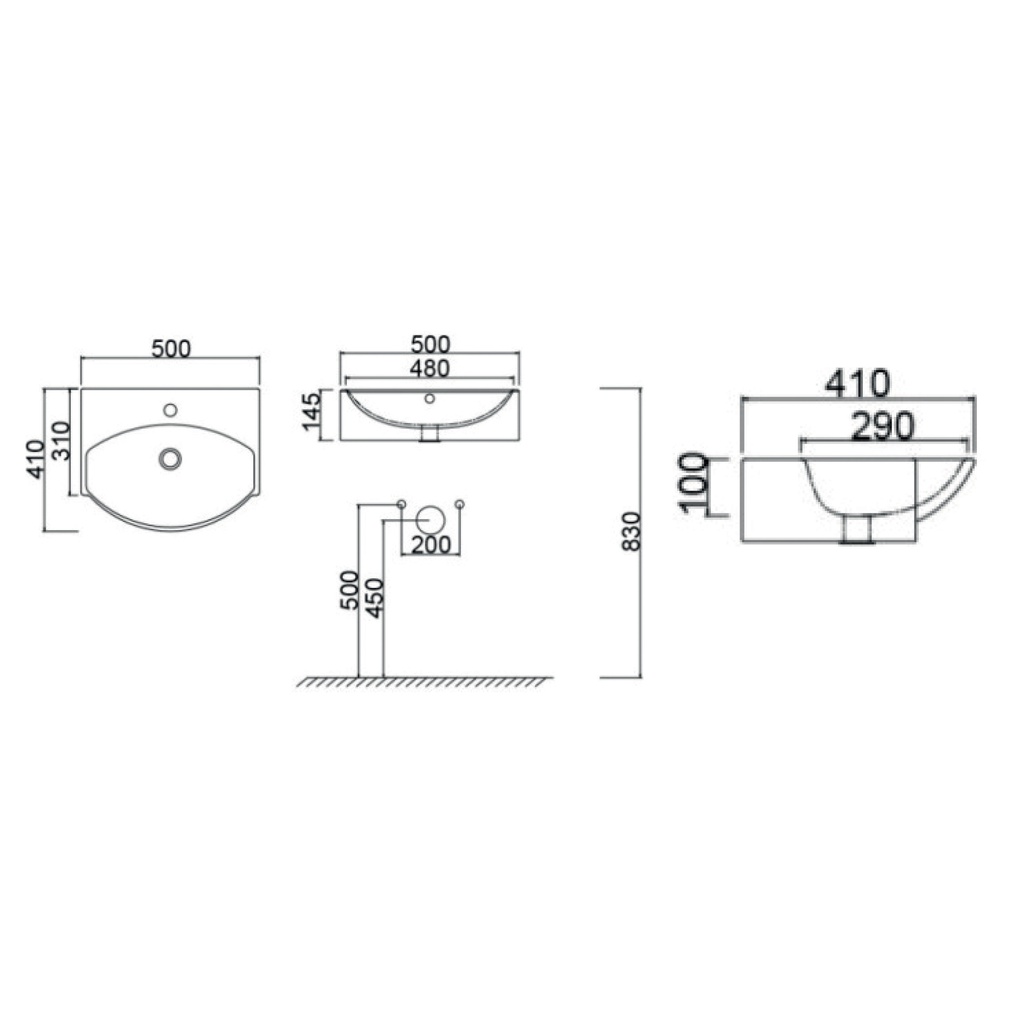 Lavabo a parete LP95 - Bianco 50x40 cm