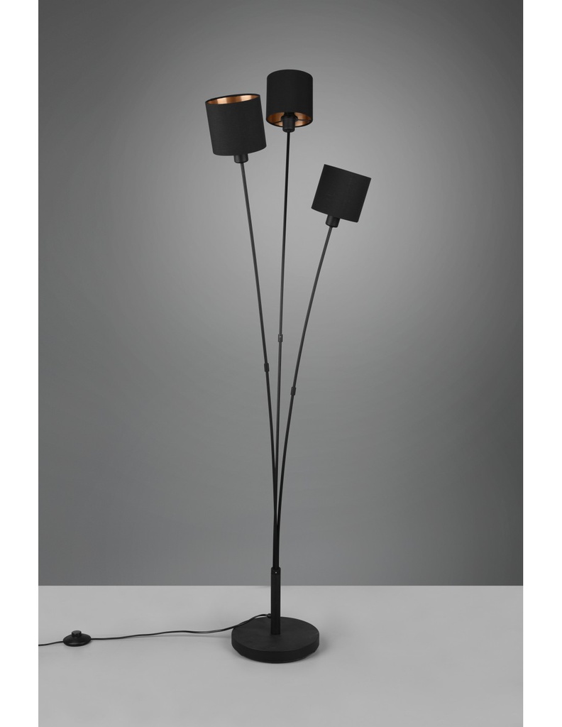 Piantana Tommy 3 Paralumi Tessuto Nero E Oro Trio Lighting