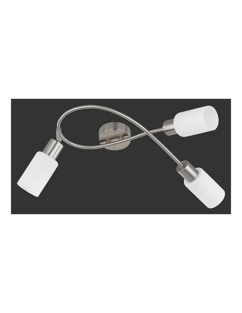 Plafoniera Nichel Braccio Curvo 3 Spot Orientabili Paralumi Vetro Mars Trio Lighting