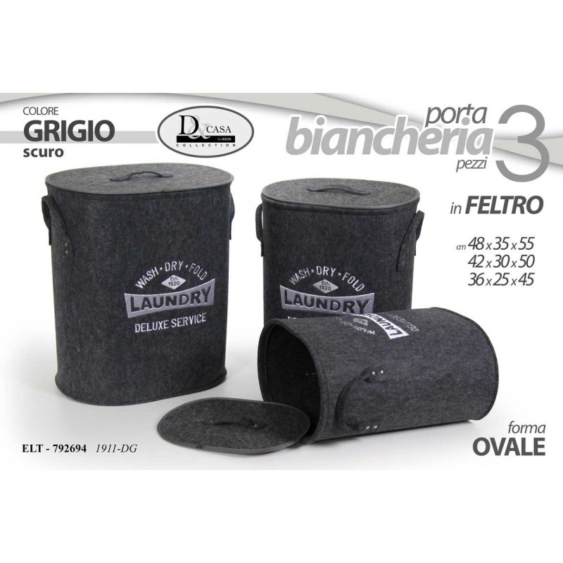 Portabiancheria grigio cesta rigida sporco pulito pz 3