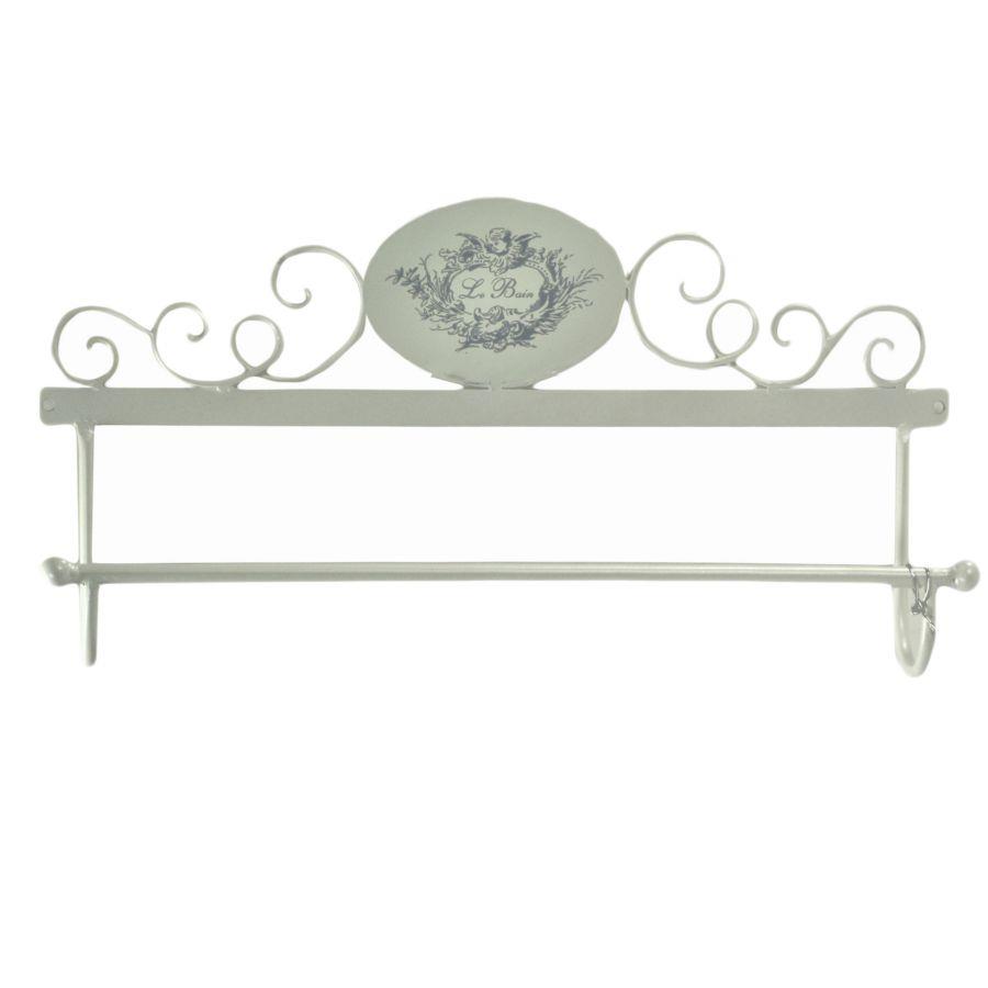 Portasciugamani a muro metallo le bain bianco decoro ovale cm 48x8h24