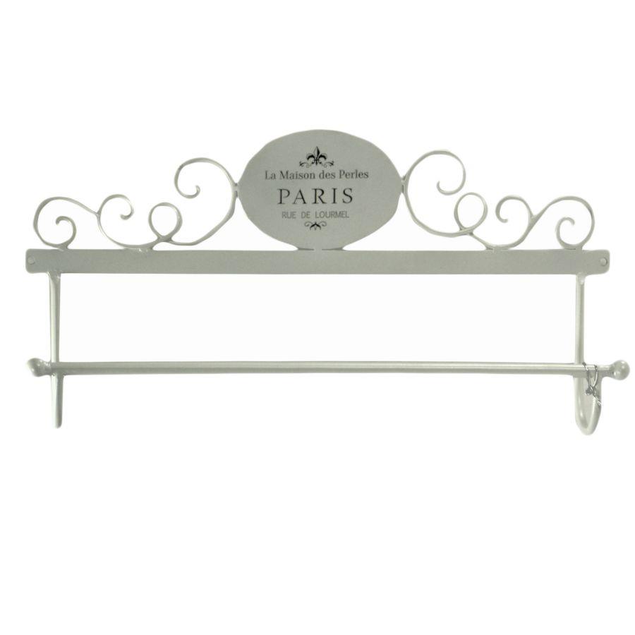 Portasciugamani a muro metallo paris bianco decoro ovale cm 48x8h24