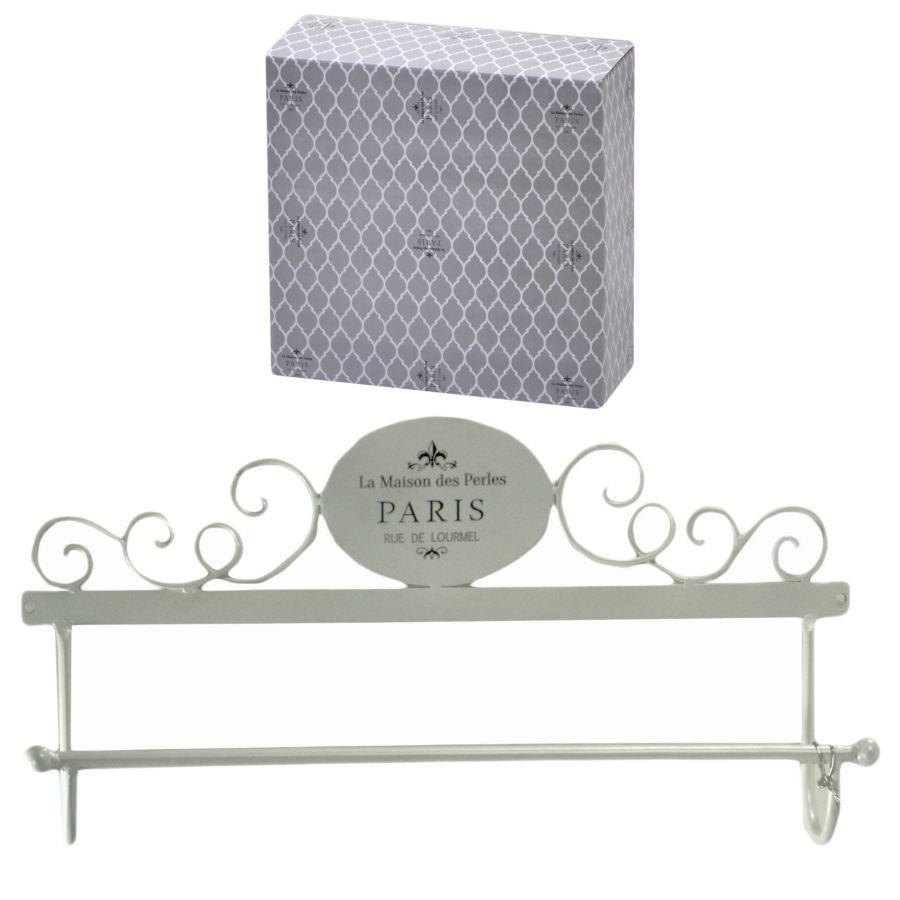 Portasciugamani a muro metallo paris bianco decoro ovale cm 48x8h24