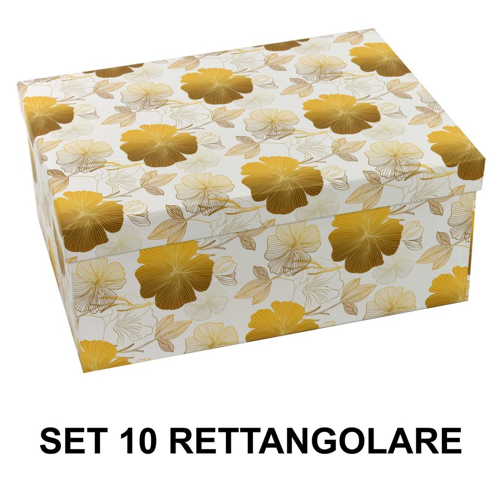 Scatola cartone 1-10 fiori oro rettangolare cm37,5x29h16