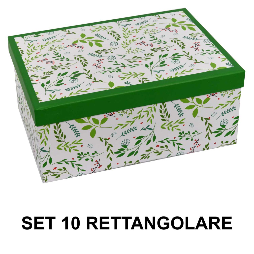 Scatola cartone 1-10 foglie verde bianco rettangolare cm37,5x29h16