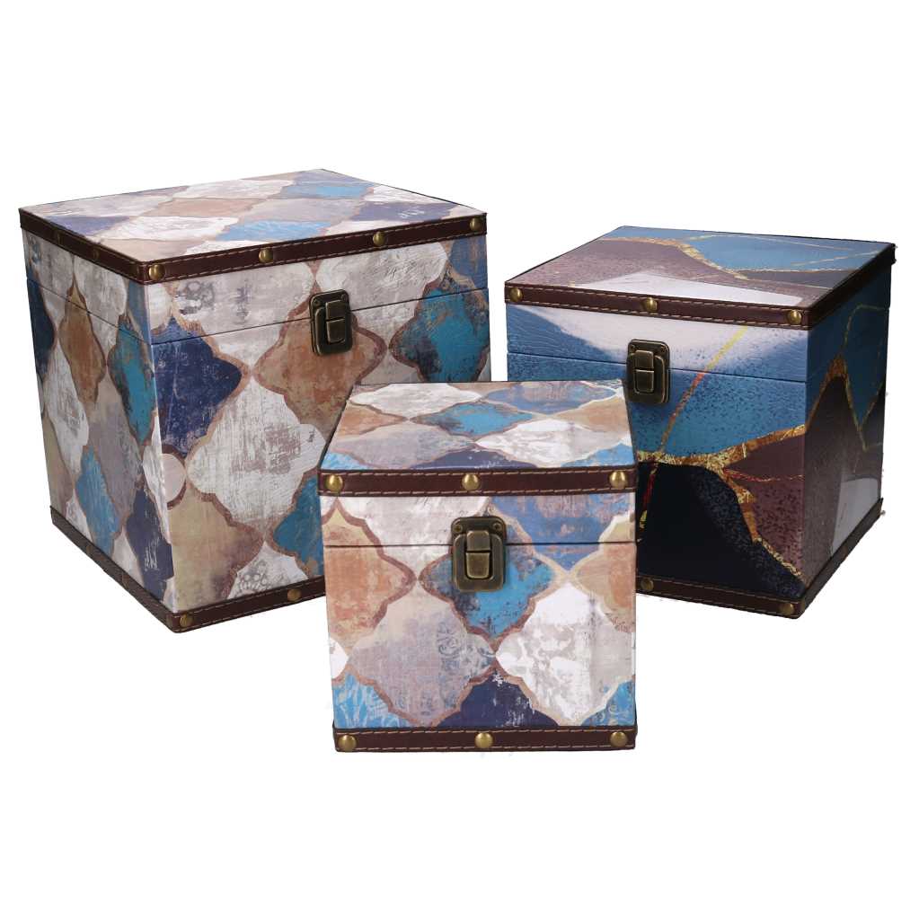 Scatola ecopelle 1-3 blu marocco quadrocm 24x24h24