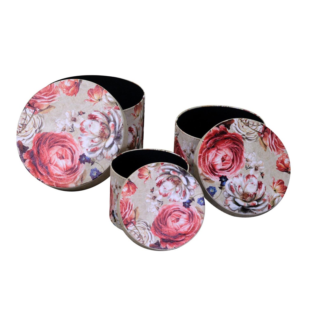 Scatola ecopelle 1-3 fiori crema tondo cmø27h17,5