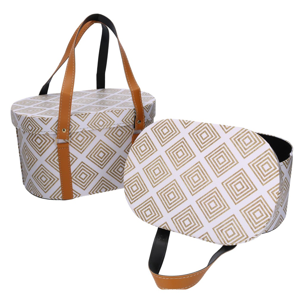 Scatola ecopelle con manici 1-2 bianco ovale cm 36x26h20