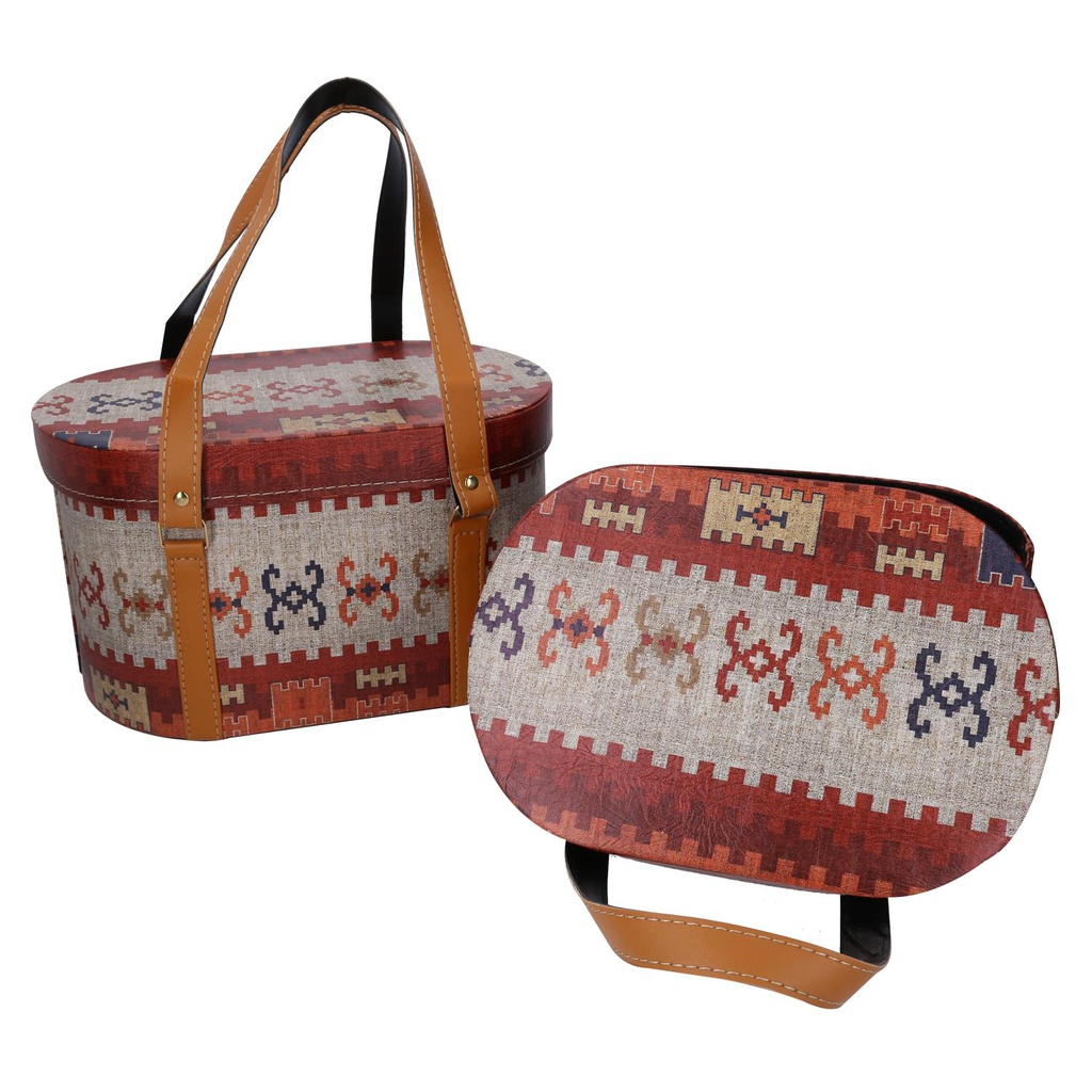 Scatola ecopelle con manici 1-2 rosso ovale cm 36x26h20