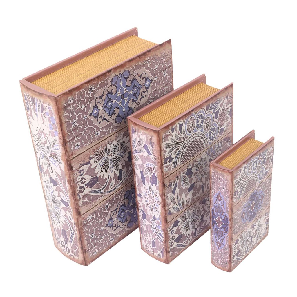 Scatola libro ecopelle 1-3 grigio fiorirettangolare cm32x24h8