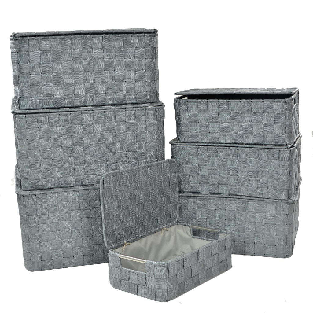 Scatola poliestere 1-7 grigio rettangolare c/manici metallo cm 40x30h21