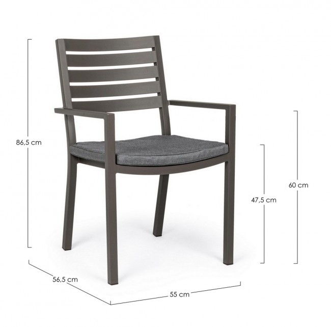 Sedia in alluminio con cuscini Helina Coffee