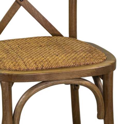 Sedia legno cross marrone seduta intreccio impilabile cm50x50h46,5-88
