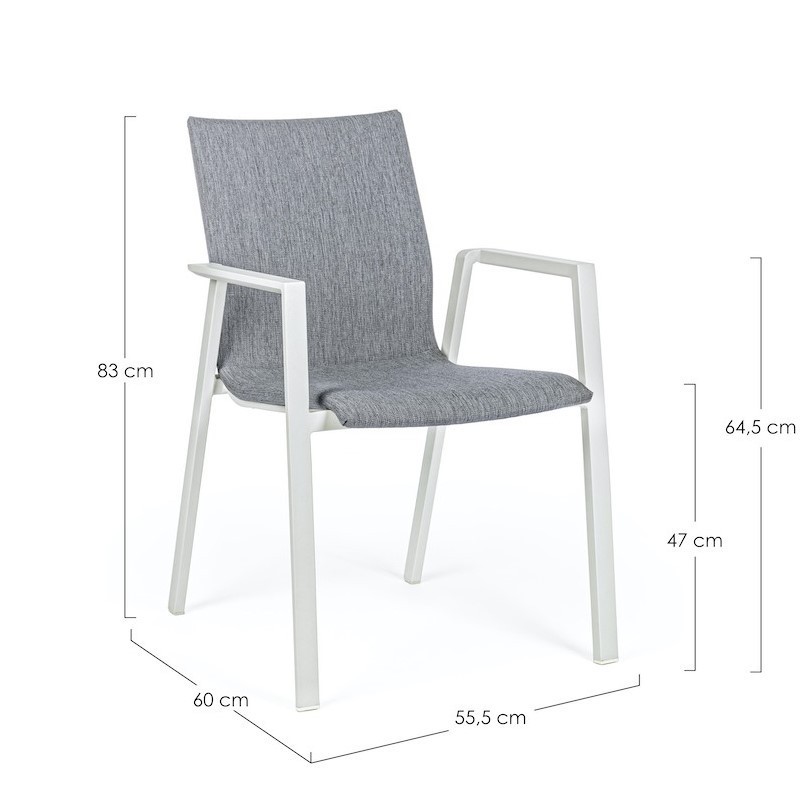 Sedia per esterno in alluminio Bianco con cuscino Grigio Scuro ODEON 55,5x60 h83 cm