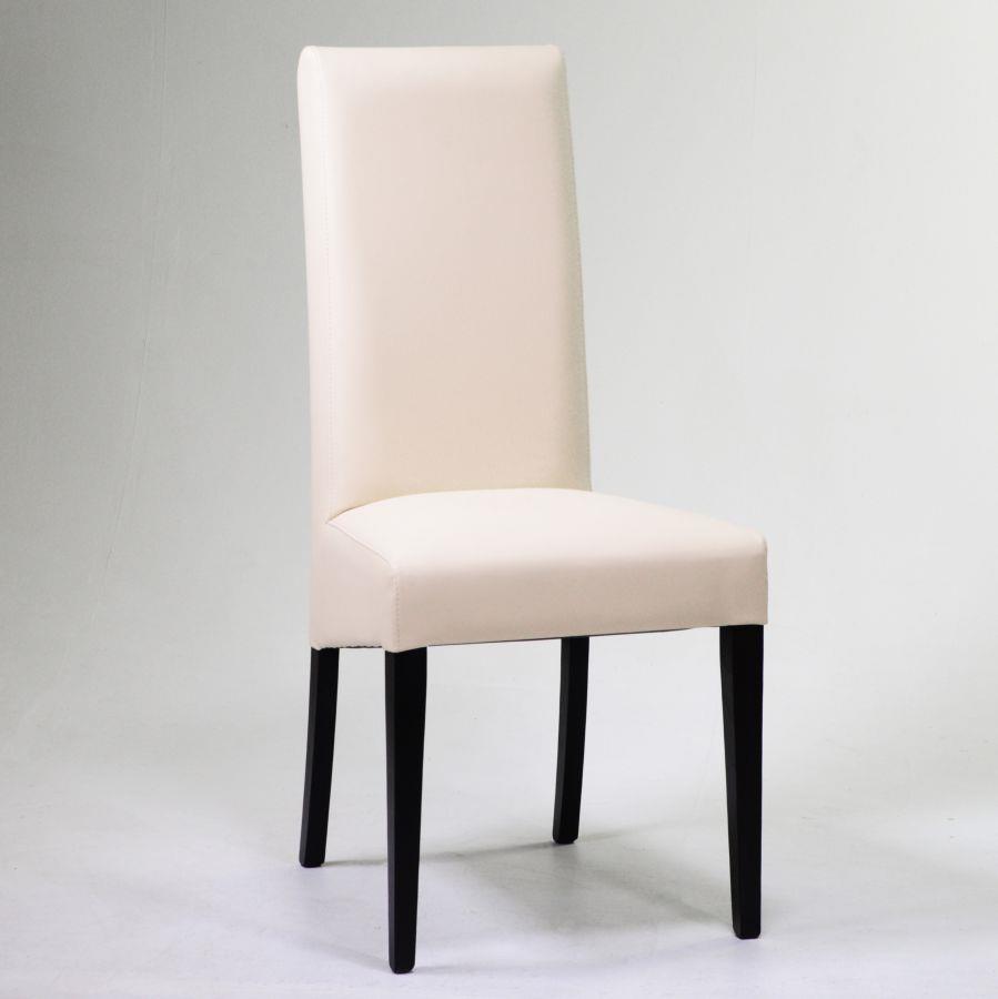 Sedia salotto ecopelle crema e legno faggio nero