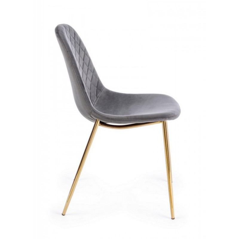 Sedia salotto in velluto grigio con gambe oro