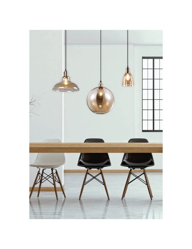 Sospensione 1x E27 Aldo Ottone Vetro Ambra Ø28 cm Trio Lighting