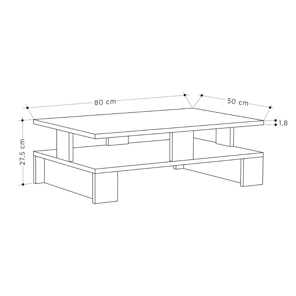 Tavolino da salotto antracite doppio ripiano 80x50x27,5 cm