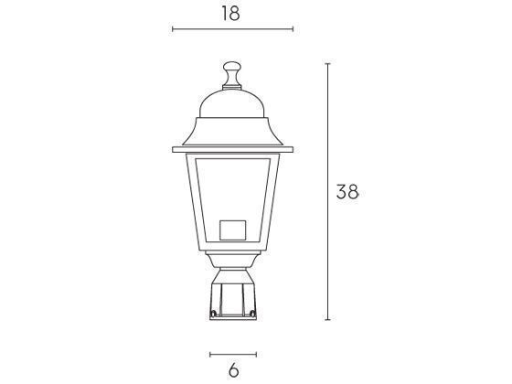 Testa-palo in alluminio pressofuso con diffusori in vetro trasparente, diametro 60 mm, altezza max lampada 170mm, alimentazione 230 V ~ 50 Hz, potenza massima lampade 60W biancoargento