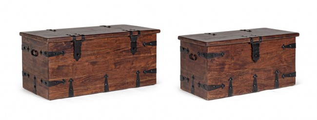 Set 2 cassapanca marrone in legno stile fusion