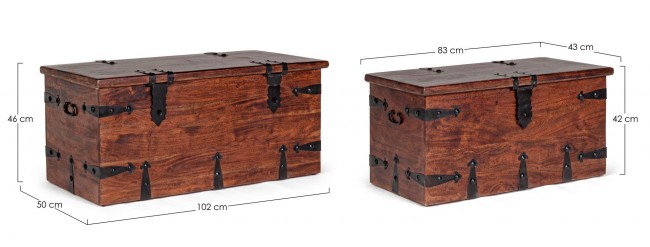 Set 2 cassapanca marrone in legno stile fusion