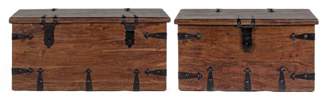 Set 2 cassapanca marrone in legno stile fusion