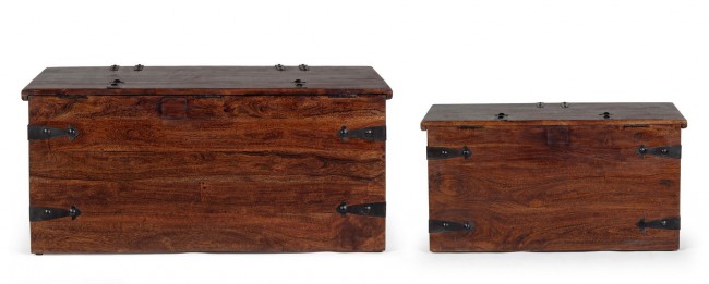 Set 2 cassapanca marrone in legno stile fusion