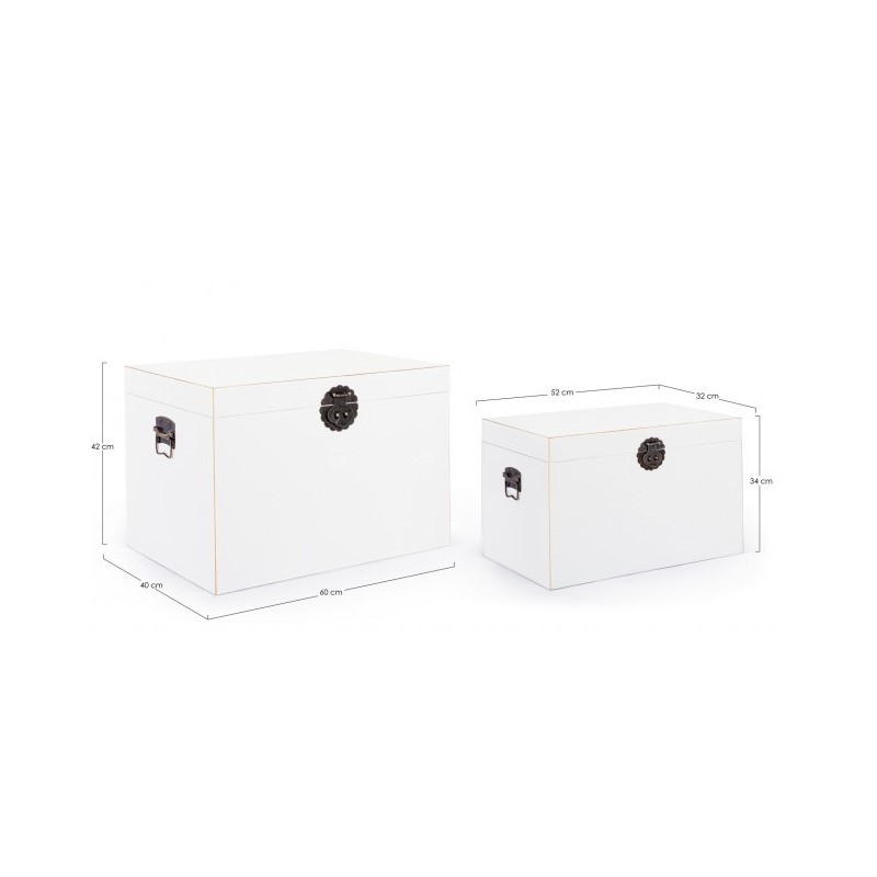 Set 2 Baule Pechino bianco in legno