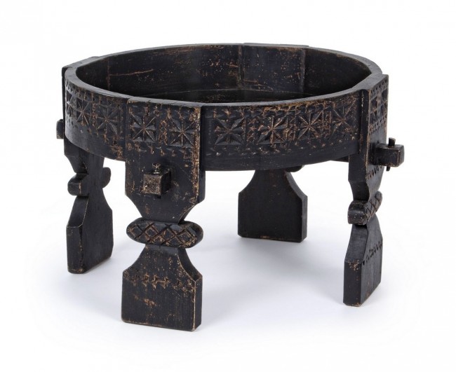 Tavolino nero in legno stile fusion Ø50a - 35h