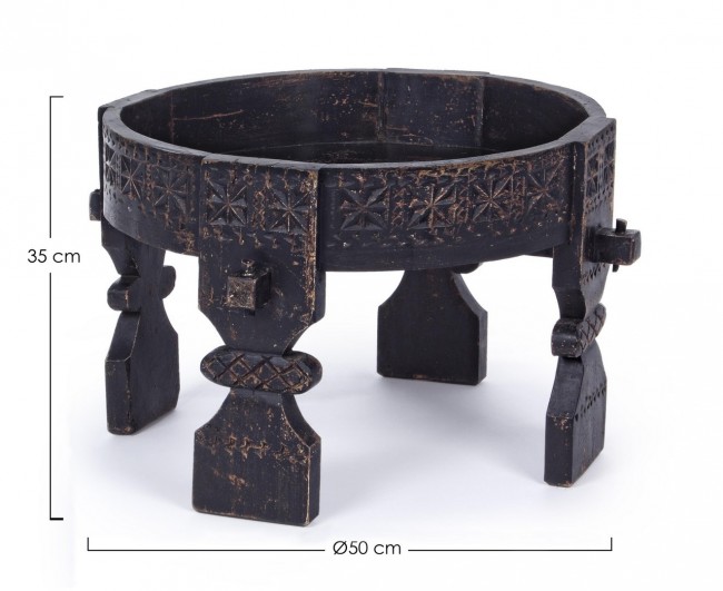 Tavolino nero in legno stile fusion Ø50a - 35h