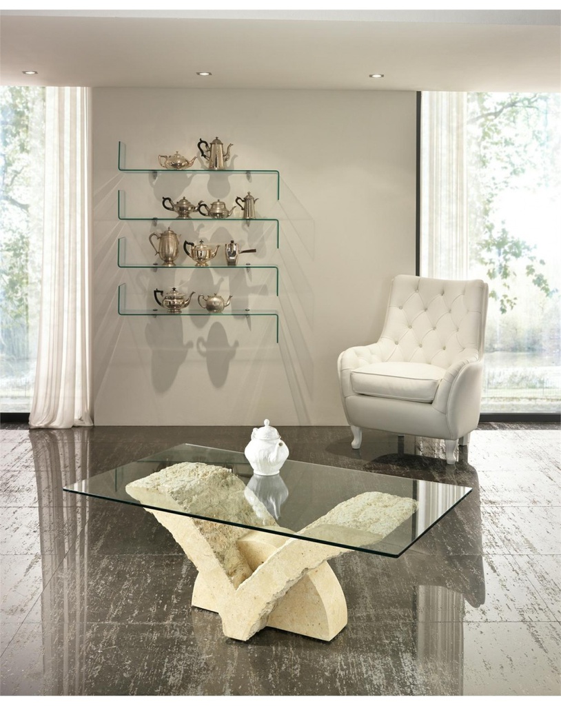 Tavolino trasparente-beige 70 cm x 120 cm H. 40 cm