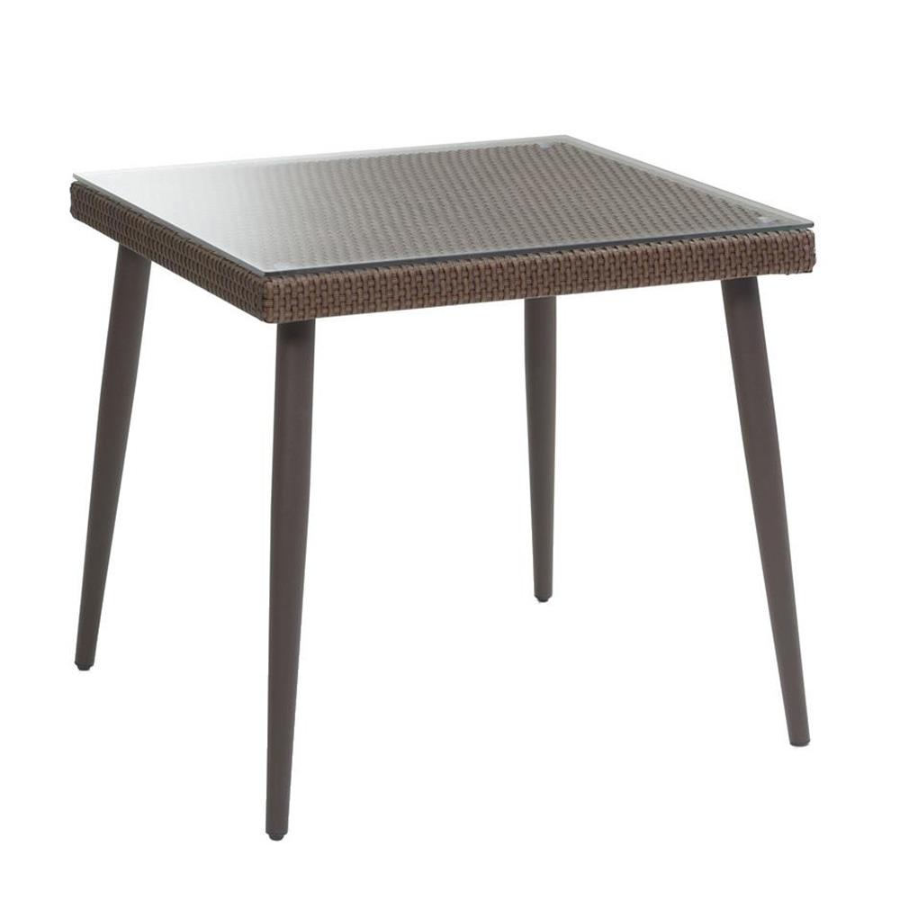Tavolo Polyrattan Adila quadrato noce con vetro  cm90x90xh77