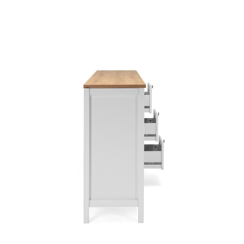 (2c) Mobile credenza 4 ante 3 cassetti bianco con top rovere 180x40xh.90 cm (BERGEN51BI)