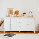 (2c) Mobile credenza 4 ante 3 cassetti bianco con top rovere 180x40xh.90 cm (BERGEN51BI)